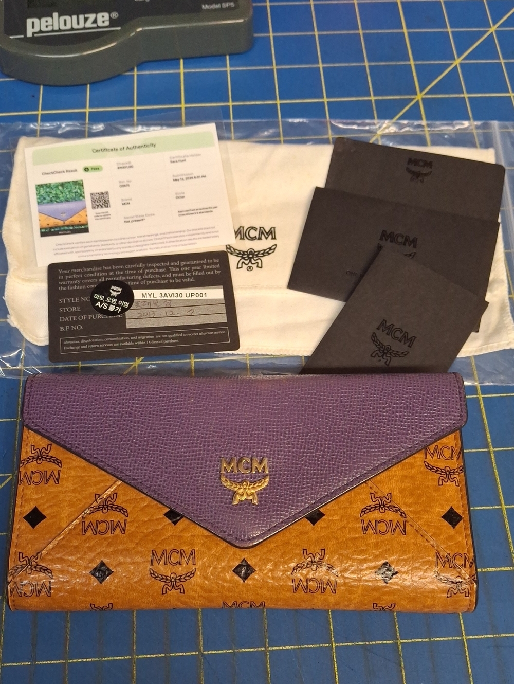 MCM Two-Tone Monogram Envelope Wallet in Purple & Cognac Pre-Loved 7x4